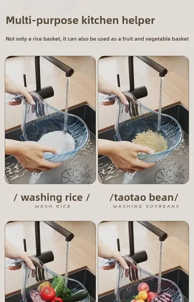 Multifunctional Drain Basket Multifunctional Fruit Basin Kitchen Household Vegetable Wash Basket Transparent Rice Cleaning Tool