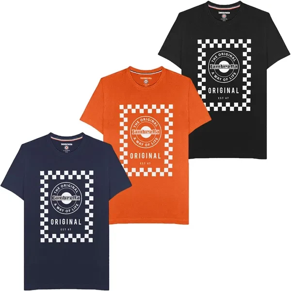 Lambretta Mens Checker Board Graphic Short Sleeve Crew Neck T-Shirt Top Tee