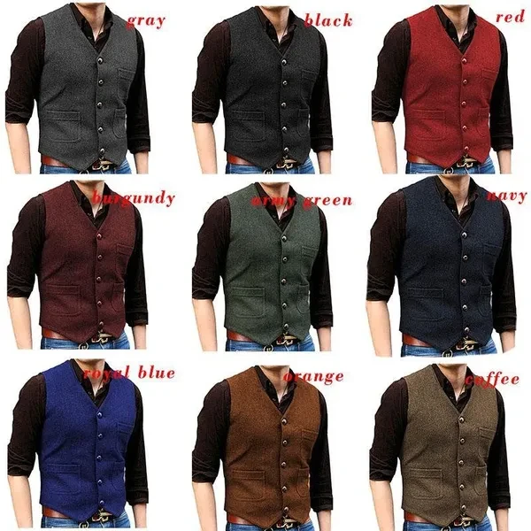 Men's Fashion Waistcoat Single-breasted Mens Vestcoat Sleeveless Jacket Slim Vest Groom and Groomsmen Wedding Tuxedo Vest