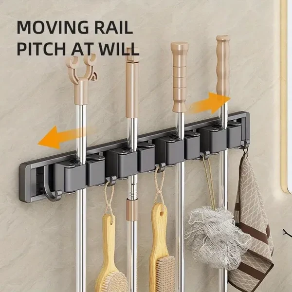 Mop Broom Holder Hooks Bathroom Tools Storage Rack Clip Hook Organizers Hanger Slots Mops Holder