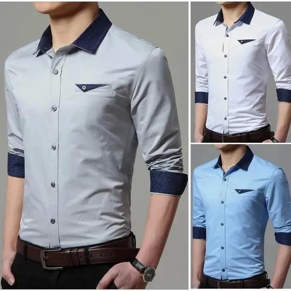 Mens Dress Shirts Long Sleeves Slim Fit Business Multicolor Casual Shirts Tops