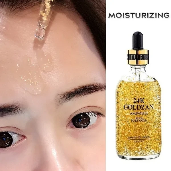 100ML New 24K Gold Hydrating Moisturizing Essence Oil Face Lip Make Up Anti-Aging Gold Foil Serums