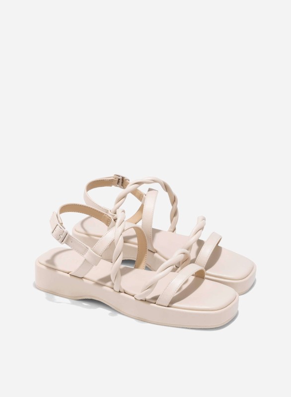 Twisted Strap Flatform Sandals - SDL 0345 - Cream