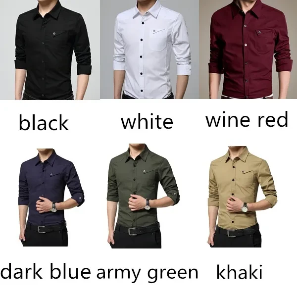 Men Dress Shirts Slim Fit Male Casual Shirt Long Sleeve