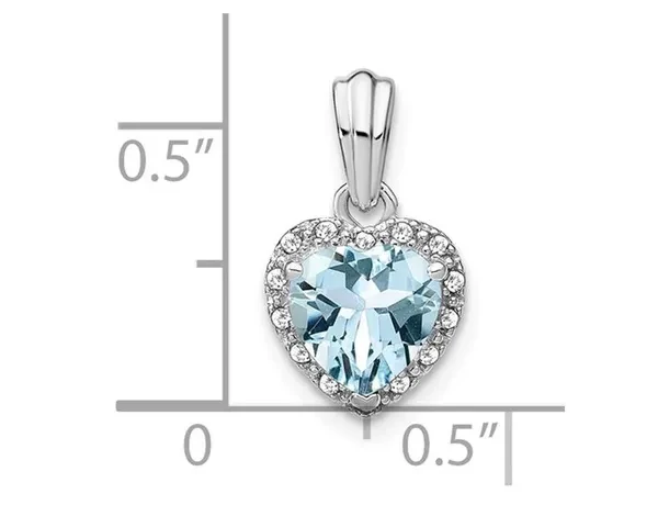 1.15 Carats (ctw)Aquamarine Heart Pendant Necklace In Sterling Silver with Chain and Accent Dimonds