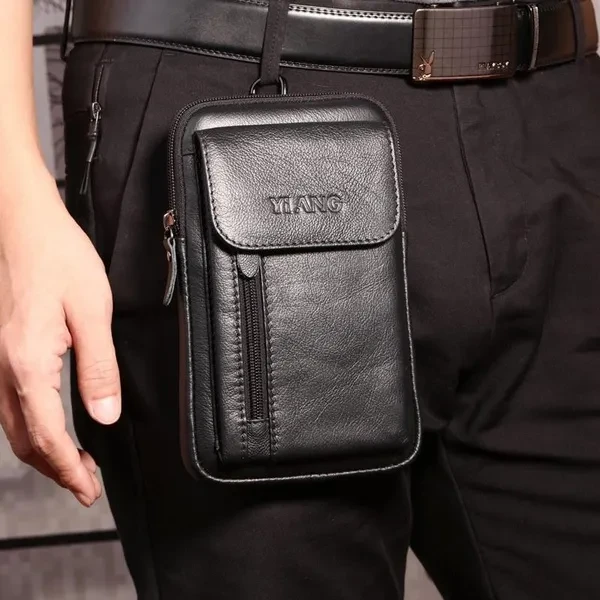 Men Leather Crossbody Messenger Mini Shoulder Bag Casual Multi-Function Travel Cell Phone Case Belt Purse Pouch Male Hook Waist Pack Bag