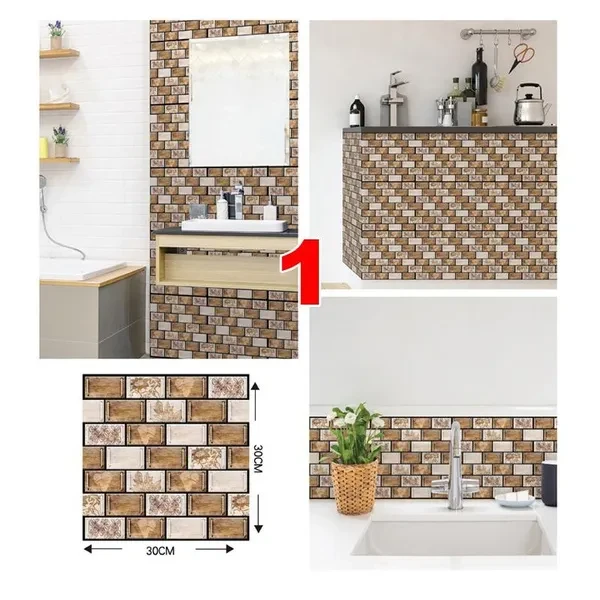 Home Deocr 3D Self-Adhesive Wallpaper DIY Brick Stone Pattern Home Decoration Kitchen Living Room Waterproof Tile Wall Stickers