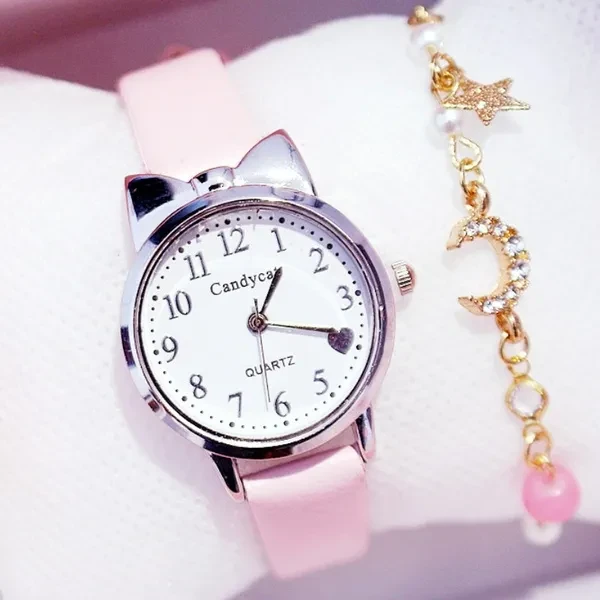 New Casual Women Watches Cute Cat Ear Lady Bracelet Watch Fashion Leather Band Quartz Wristwatch Clock Montre Femme Relogio