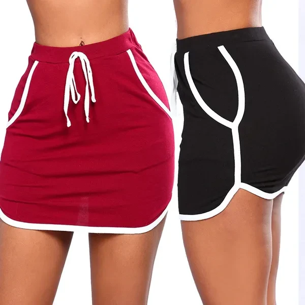 Summer Women Package Hip High Elasticity Stripe Stitching Mini Skirt