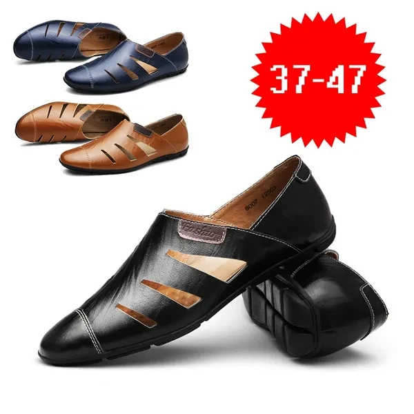 New Men's Fashion Leather Shoes Beach Shoes Leisure Shoes Plus Size 37-47