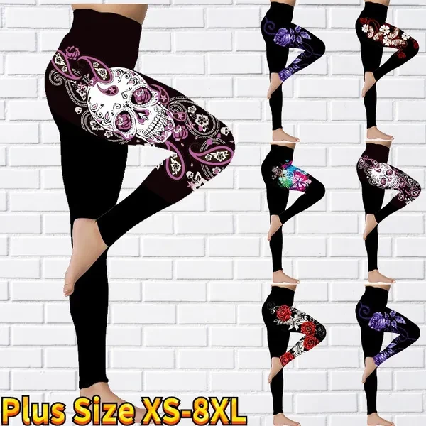 New Women's Trousers Yoga Pants Rose Butterfly Pattern Printed Yoga Pants Casual Sports Leggings Fitness Pants Trousers Elastic Leggings Outer Wearr Plus Size XS-8XL