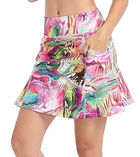 New Women's Athletic Golf Skirts Running Workout Fitness Tennis Skort Two Layers High Waist Sport Skorts with Pocket