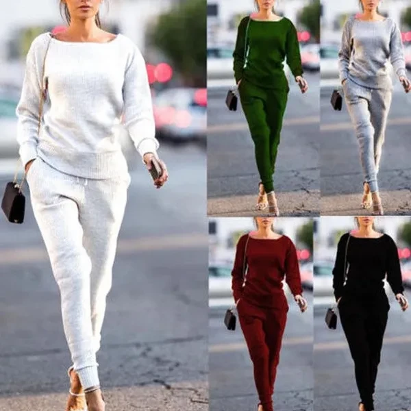 2019 Women's Fashion Two Pieces Clothes Long Sleeve Casual solid color Sportswear Suit