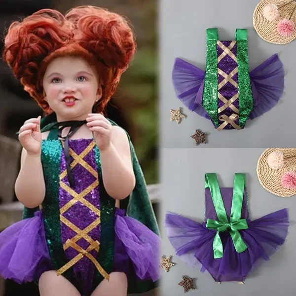 Halloween Baby Girls Sequins Tulle Romper Jumpsuit Clothes Cosplay Costume for 0-24 Months