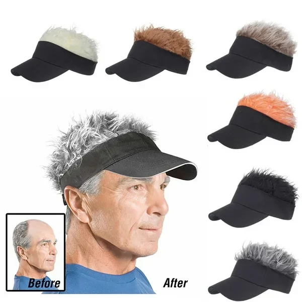 Golf Baseball Cap with Fake Hair Cap Sun Visor Fun Toupee Hats Mens Womens Spiked Hairs Wig Hat