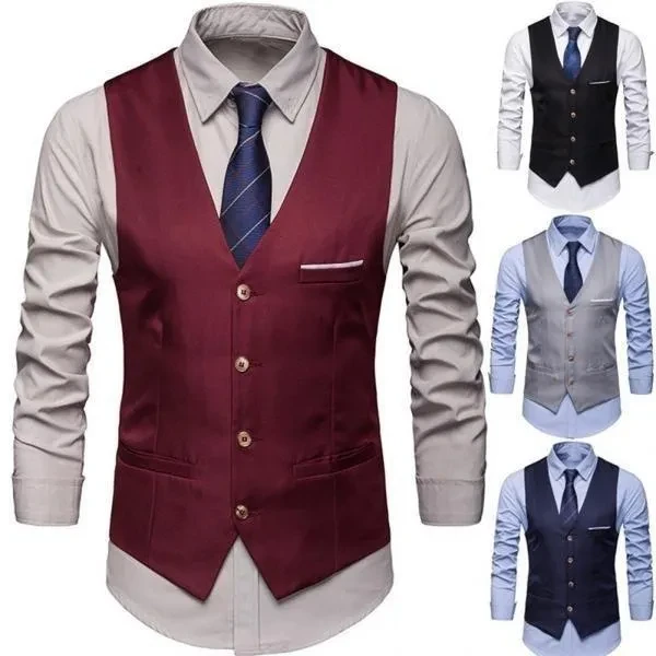 Durable (Only Waistcoat Others Not Included) Plus Size Formal Men Solid Color Suit Vest Single Breasted Business Waistcoat