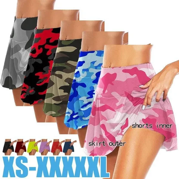 Ladies Fashion Double-layer Sports Shorts Quick-drying Yoga Leggings Fitness Shorts Skirt XS-5XL