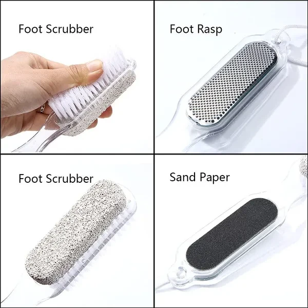 4 in 1 Foot File Callus Remover with Pumice Stone Rasp Scrubber Bristle Brush For Foot Hard Skin Remover Foot Care Pedicure Tools