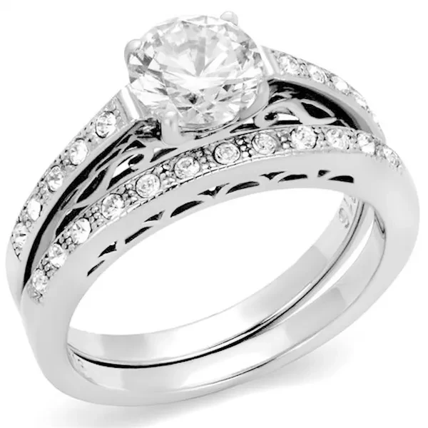 His & Hers Stainless Steel 1.39 Ct Cz Bridal Set & Men's Eternity Wedding Band