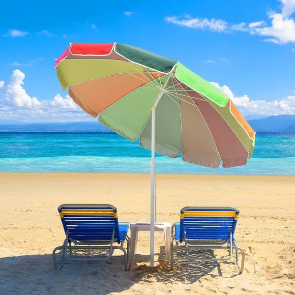 Yescom 6ft/7ft/8ft Rainbow Beach Umbrella 30+UV Protection Sunshade Cover with Tilt Sand Anchor and Carry Case Outdoor