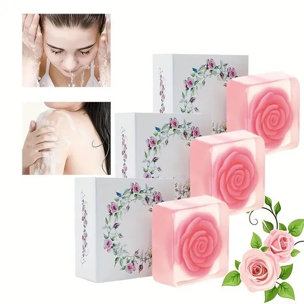 1PC Rose Essential Oil Handmade Soap Pink Rose Handmade Soap Fresh Skin Care Face And Body Cleansing Soap