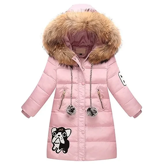 Winter Fashion children Big Girl's Cartoon Dog Down Jacket Kids Hooded fur Parka Coat Long Winter Jackets