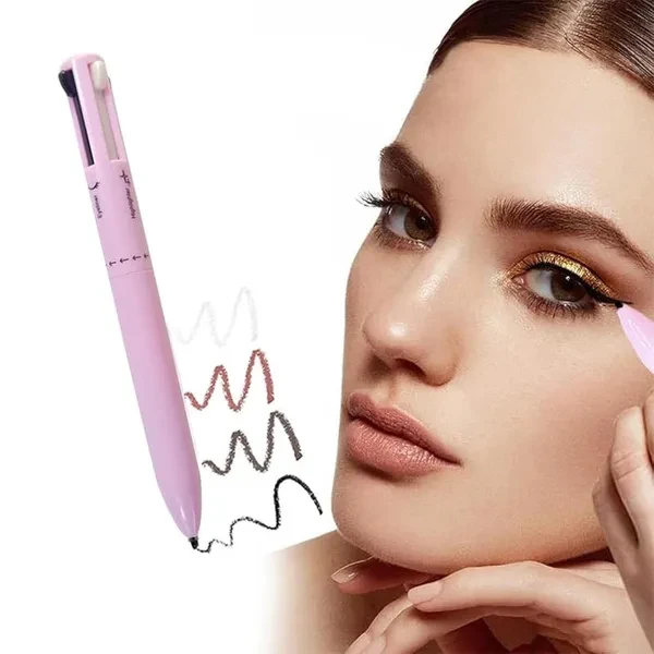 4 In 1 Makeup Pen,4 Colors Multi-Function Makeup Beauty Pen,Portable Eyebrow Eyeliner Lip Liner Highlight Eye Makeup Pen,Waterproof Long Lasting Eye Makeup Tool