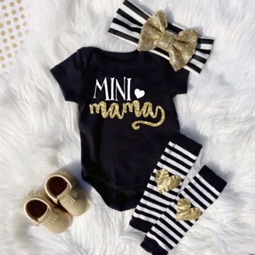 4Pcs Newborn Infant Baby Girls Outfit Clothes Romper Jumpsuit Bodysuit+Pants Set