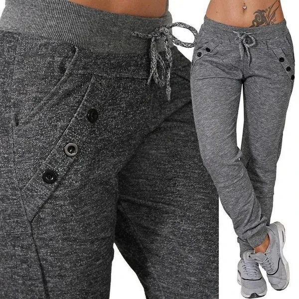New Fashion Women Drawstring Pants Elastic Waist Jogger Pants with Pocket Sports Running Pants Sweatpants Workout Pants Trousers