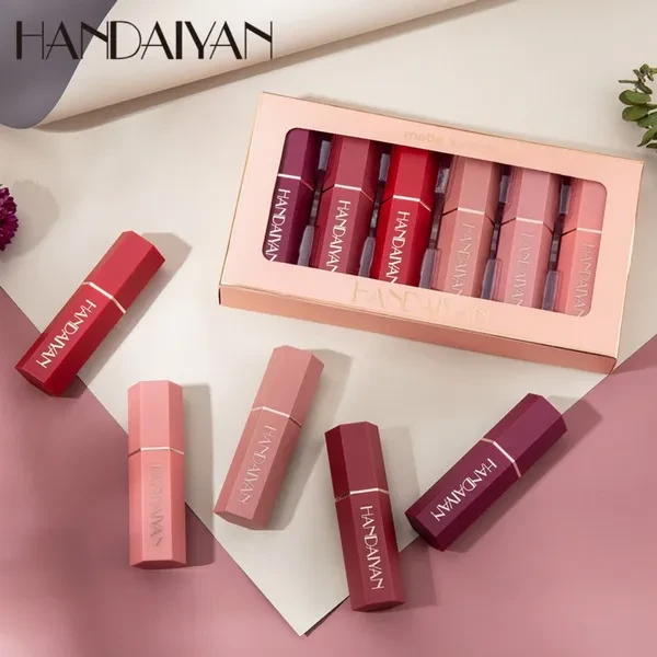 HANDAIYAN 6 Colors 6 Pcs/set Matte Lipstick Set Waterproof Long Lasting Lip Gloss Nude Velvet Pigment Matte Lip Makeup