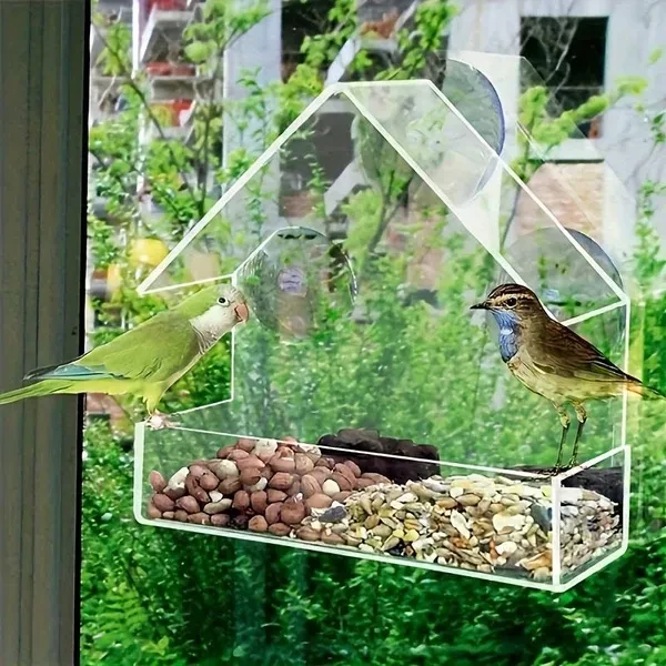 [Easy Fill Acrylic Bird Feeder] Clear Acrylic Window-Mounted Bird Feeder - Transparent, Adhesive Bird Cage with Easy Fill Design, Perfect for Small Birds, Durable PMMA Material, Ideal for Outdoor Gard