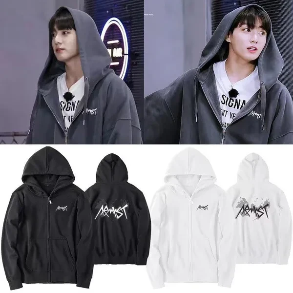 New KPOP Bangtang Jeon Jungkook Style Sweater Men Women's Loose Korean New Spring Autumn Hooded Cardigan Zip Jacket Tops by Jungkook