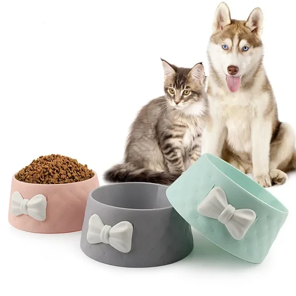 Cute Pet Feeders Bowknot Diamond Pattern Leakproof Bowl for Dog Cat Pets Food Bowls