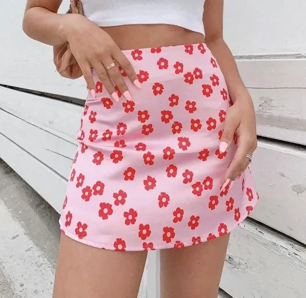 Women Floral/Polka Dot High Waist Skirt Satin Print Skirt Double-Layer Sxey Skirt Lady Short Skater Mini Skirt Short Skirt Breathable Skirts Ladies