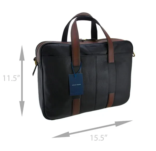 Cole Haan Buchannon Mens Designer Genuine Brown Leather Black Business Briefcase