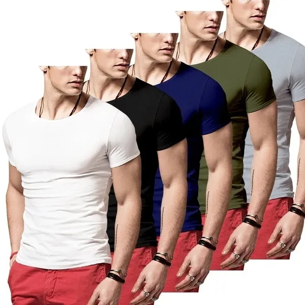 Men's Breathable O-Neck T-Shirts Silm Fit T-shirt Mens Casual T Shirt Solid Tee Men's Clothing S-3XL