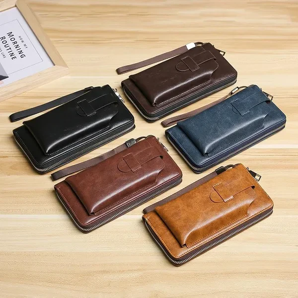 New Men's Wallet Long Leather Wallet Large Capacity Multifunctional Wallet Men's Business Zipper Mobile Phone Bag