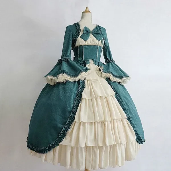 Women Gothic Lolita Dress Steampunk Ruffle Bowknot Evening Dress Retro Party Halloween Costume