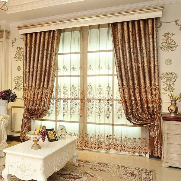 Luxury European Embroidered Sheer Curtains for Living Room Embroidered Curtains for Bedroom Embroidered Voile Tulle Curtains for Kitchen(1 Piece, Rod Pocket)