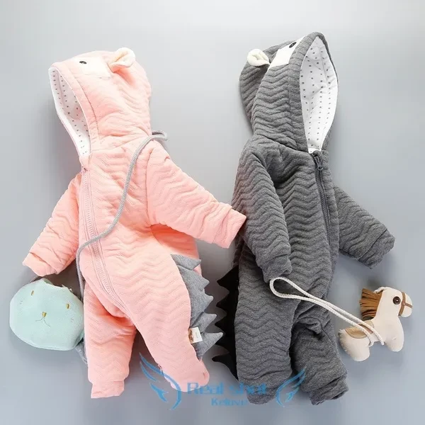 Baby Autumn and Winter Thickening Clothing Baby To Climb Clothing 0-18 Months of Newborn Clothes（Gray； Pink）