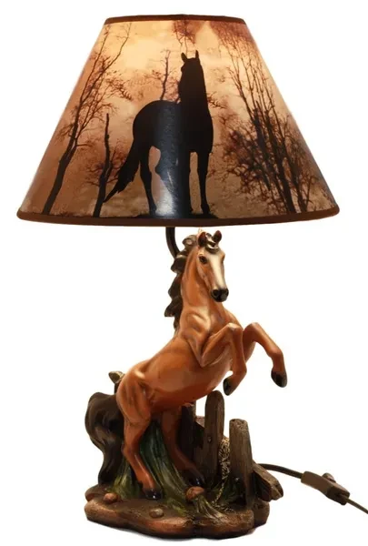 Ebros Gift Rearing Wild Chestnut Horse Stallion Desktop Table Lamp With Nature Printed Shade Home Decor 19Tall