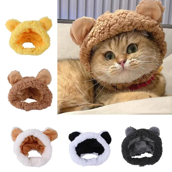 Cute for Cat Hat Bear with Ears Headwear for Dogs Pet Holiday Accessories 5 Colo