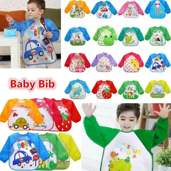 Cute Cartoon Animals Baby Bibs Waterproof Colorful Children Bib Full Sleeve Bibs Children Apron Long Sleeve Feeding Bibs
