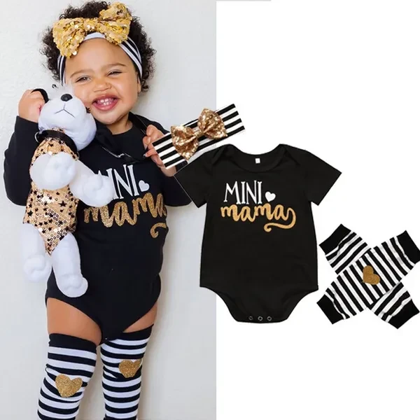 4Pcs Newborn Infant Baby Girls Outfit Clothes Romper Jumpsuit Bodysuit+Pants Set