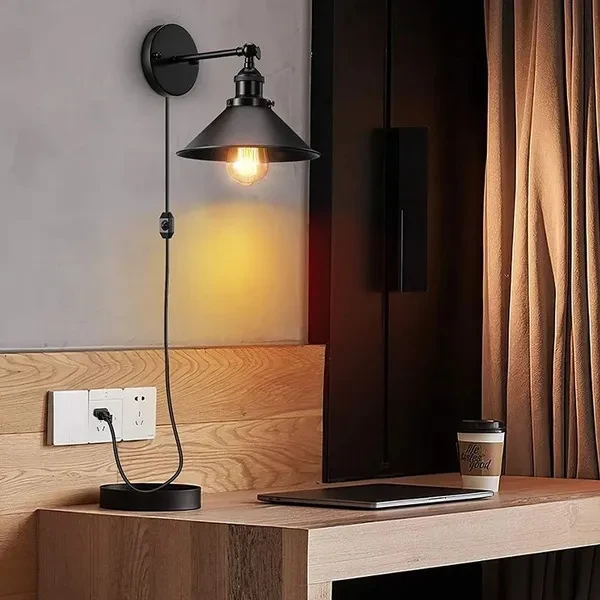 2PCS Vintage Wall Lamp with Plug Switch Industrial Loft Decoration Sconce Light for Restaurants Bathroom Dining Room Indoor Lighting