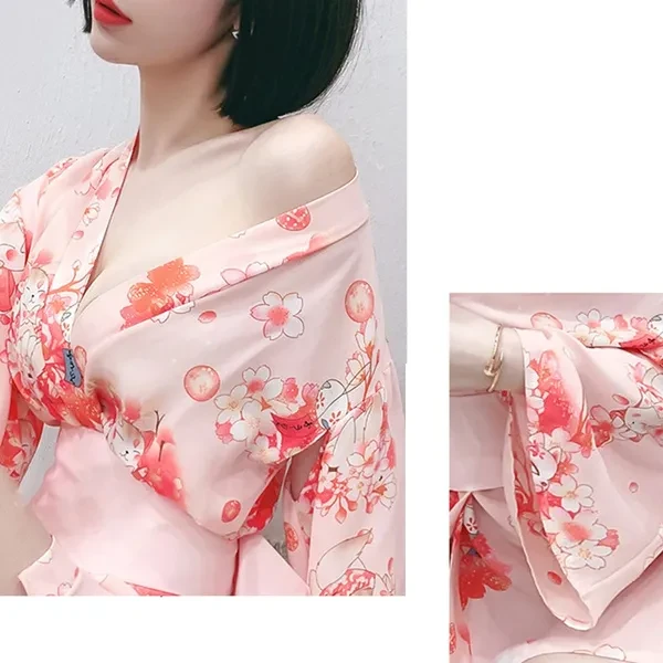 Women Lingerie Japanese Cat Kimono Bathrobe Anime Cosplay Yukata VCZ