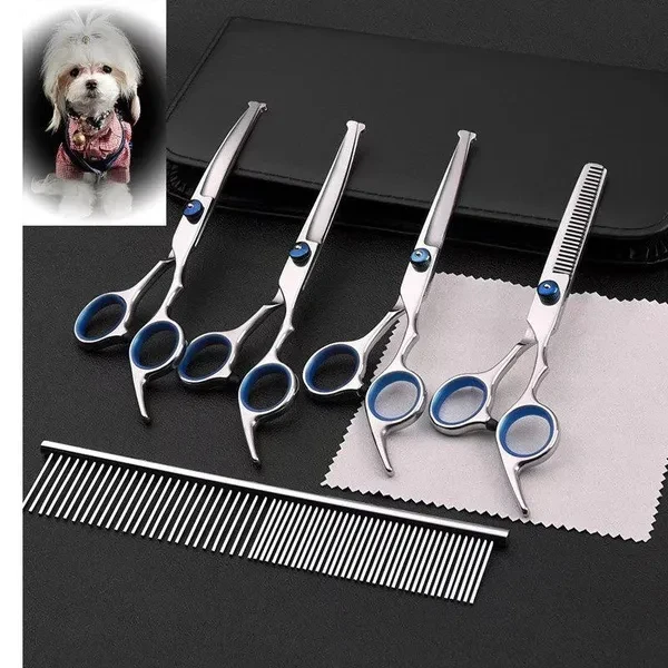 6 Inch Professional Stainless Steel Dog Scissors Safty Pet Grooming Scissors Round Head Pets Shears Animal Cutting Portable Set