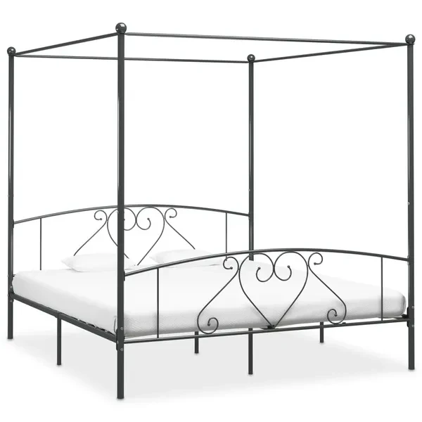 Canopy Bed Frame Grey Metal 200x200 cm Himmelbett-Gestell Hemelbedframe Cadre de lit à baldaquin