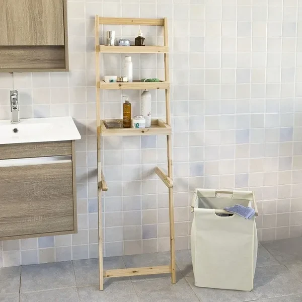 SoBuy FRG160-N, Bathroom Storage Shelf, Ladder Shelf with 3 Storage Shelves &1 Removable Laundry Basket