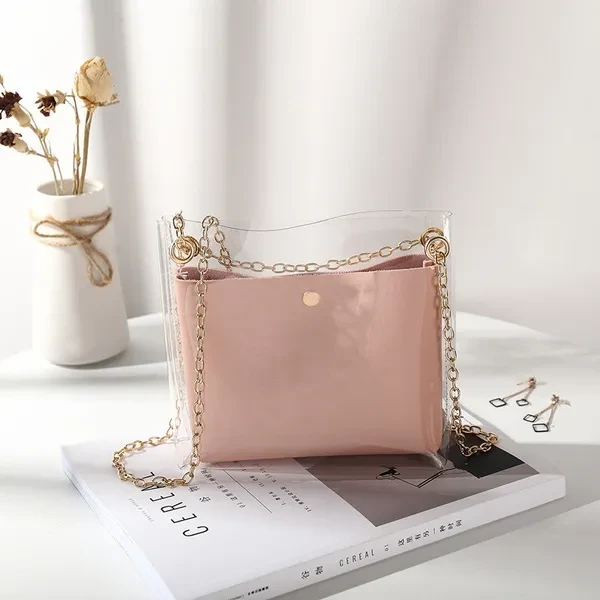 Women Fashion Solid Shoulder Transparent Bag Messenger Bag Crossbody Bag Phone Coin Bag